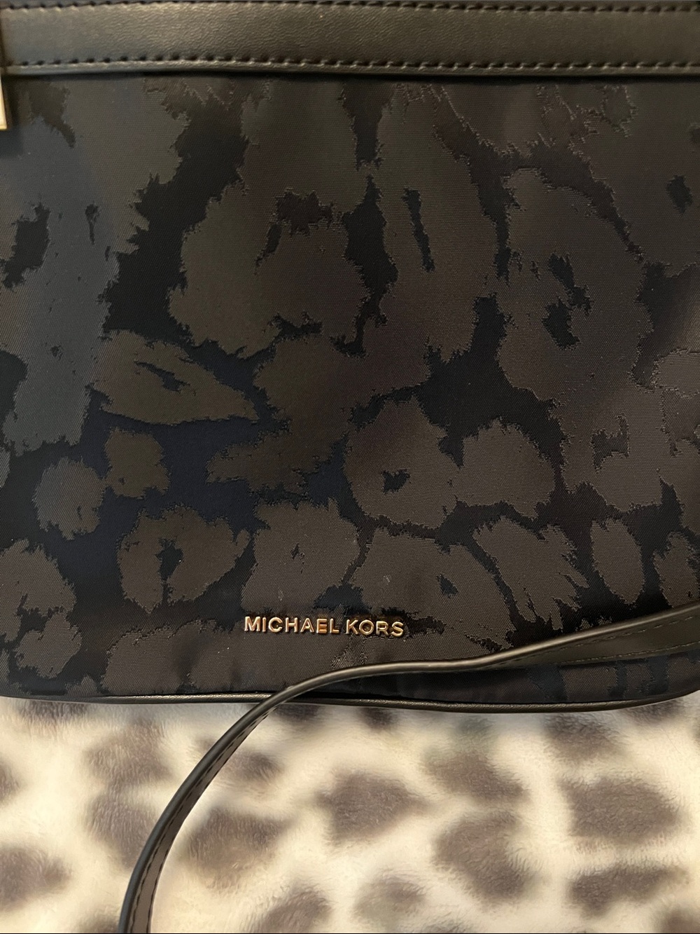 Michael Kors Black Leopard-Print Crossbody Pouch with Gold Hardware - Picture 2 of 5